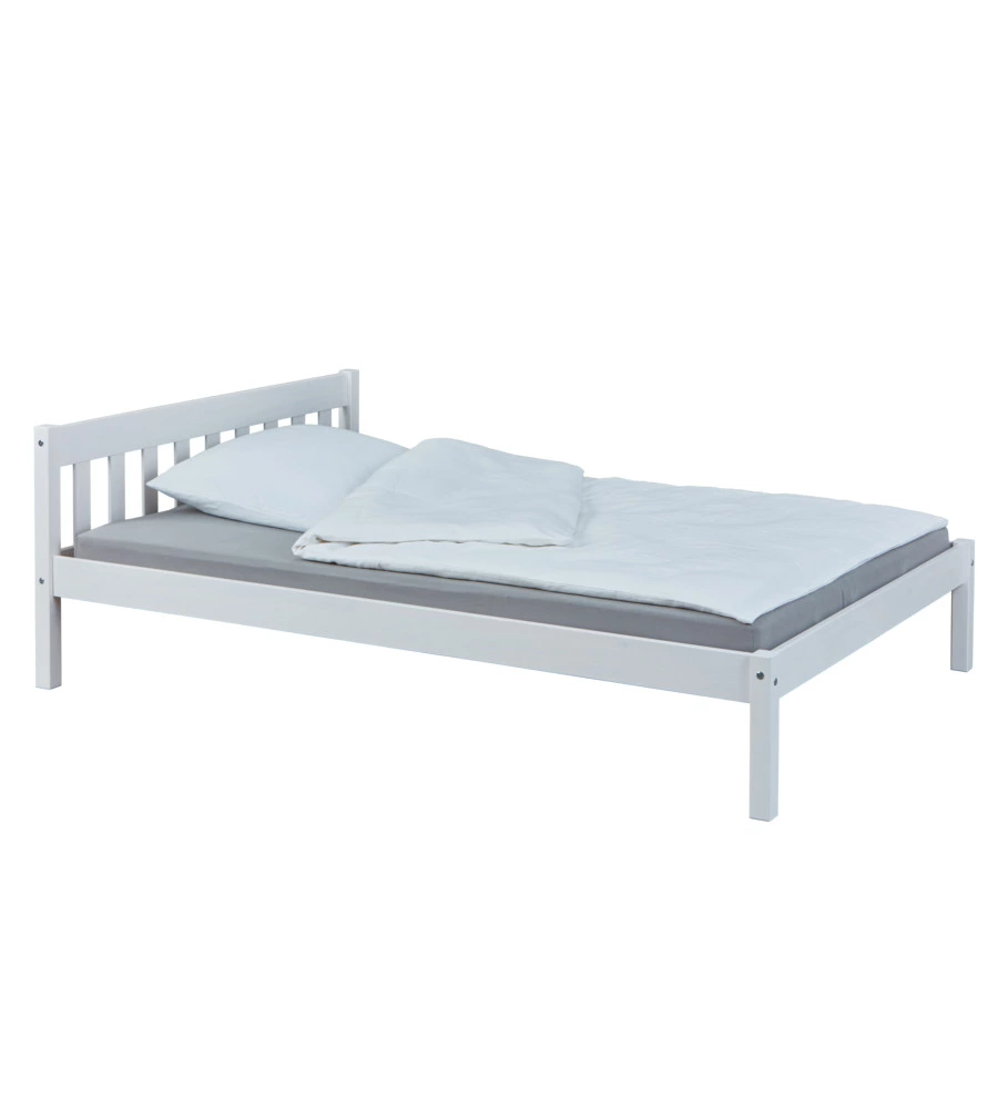 LETTO MATRIMONIALE IN LEGNO DI PINO MASSELLO BIANCO 140X200 CM